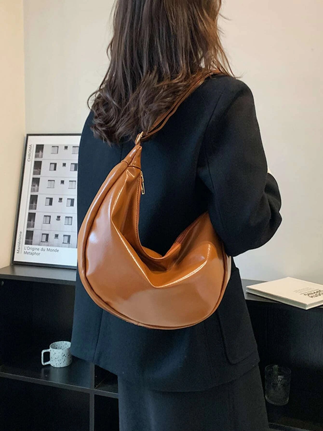 Minimalistic Brown Vegan Leather Hobo Sling