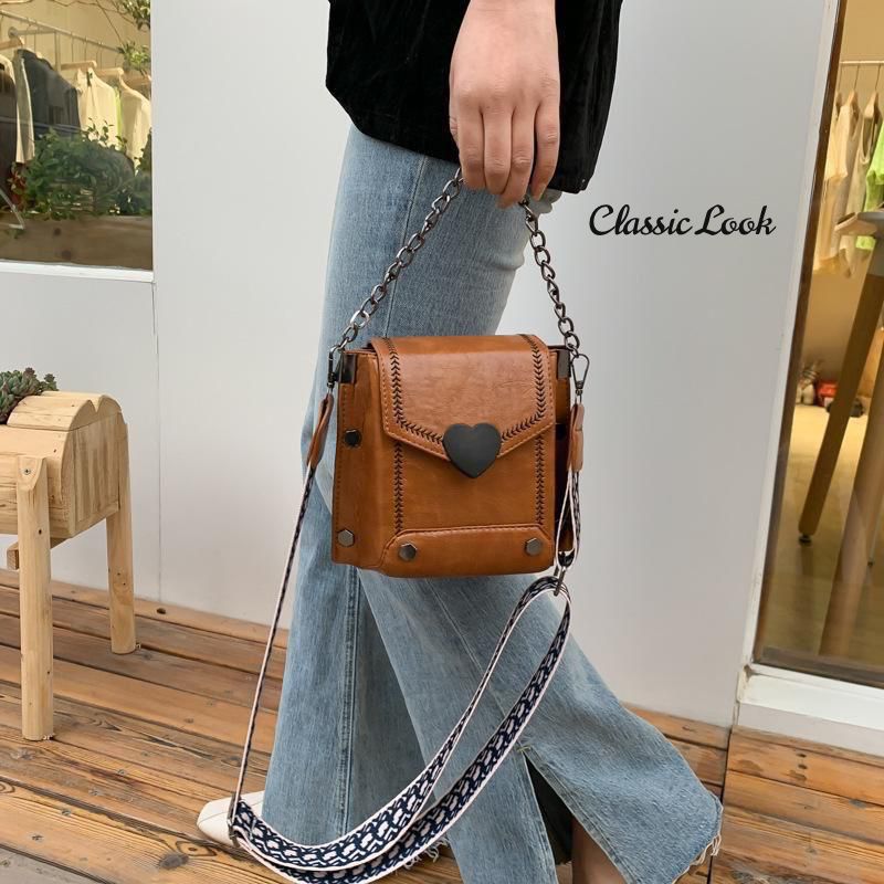 Metal Heart Rivet Vegan Leather Shoulder Bag