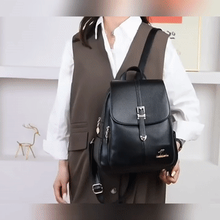 Travel-Ready Metal Lock Vegan Leather Backpack