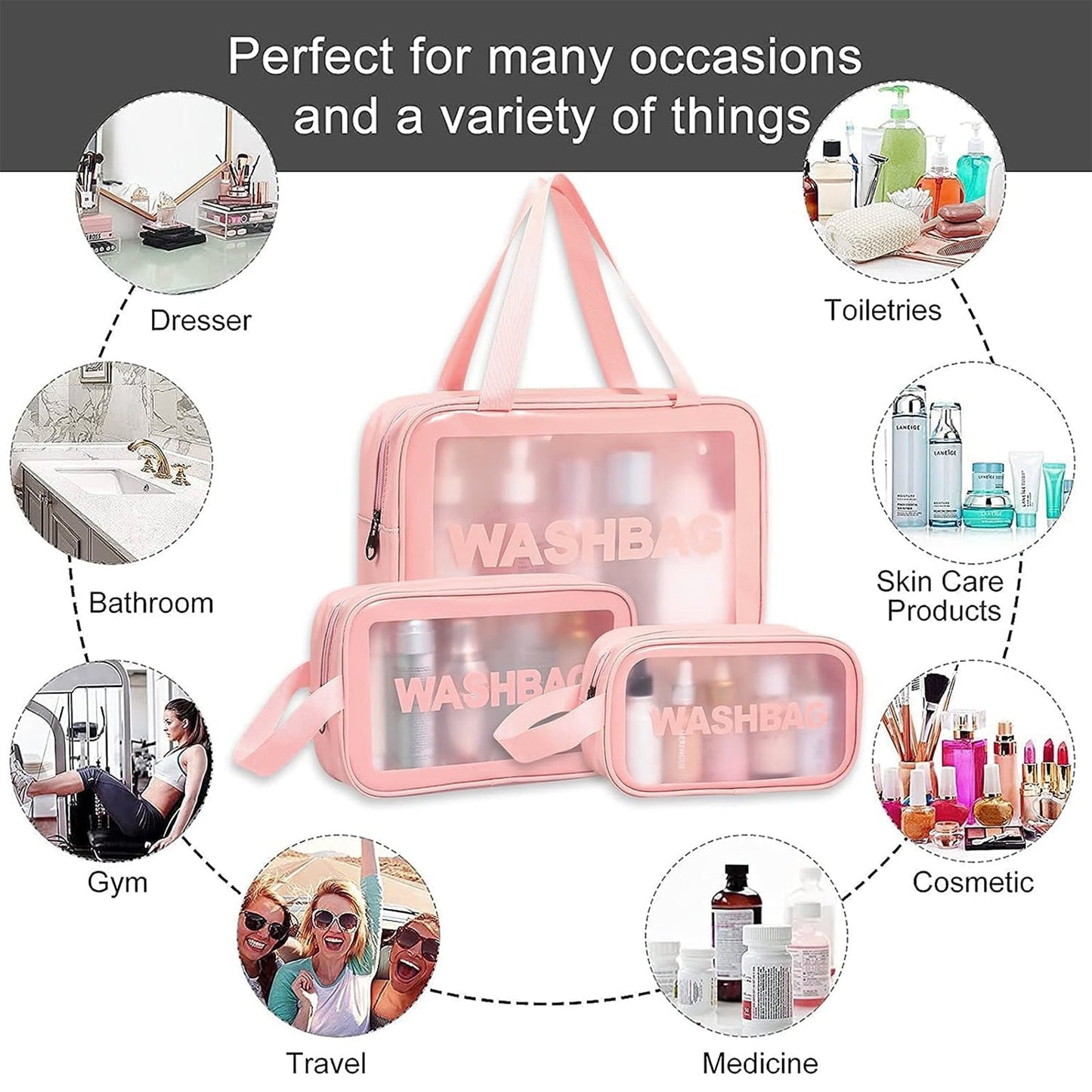 Travel Makeup Pouch Set Toiletries Bag Cosmetic Organizer